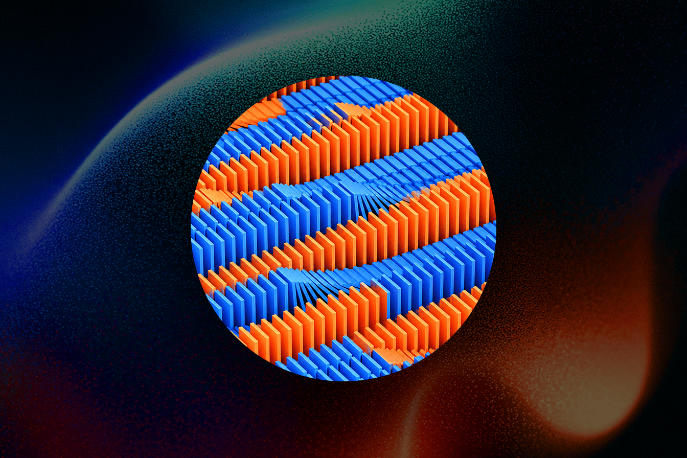 Rows of blue and orange bars arranged in flowing waves